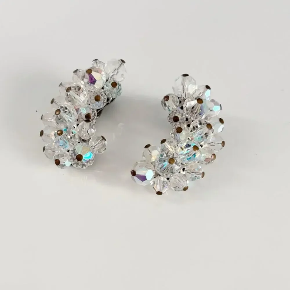 Vintage AB Crystal Climber Clip On Earrings